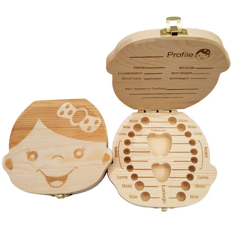 Baby Keepsake Box - กล่องใส่ฟันเด็กแบบสเปน/ดัตช์/ฝรั่งเศส/เยอรมันเด็กหญิงเด็กชายจัดเก็บฟันน้ำนมทำจากไม้สำหรับเด็ก