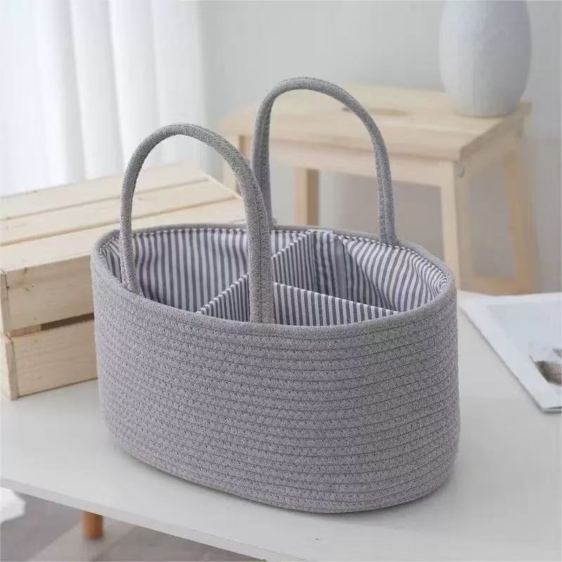 Baby Nursery Basket - ตะกร้าเก็บผ้าอ้อมเด็กแบบพกพาพร้อมพู่ห้อย, กล่องจัดระเบียบแบบแบ่งช่องทอมือ, กล่องเก็บของเล่นและผ้าอ้อมเด็กแบบถอดได้