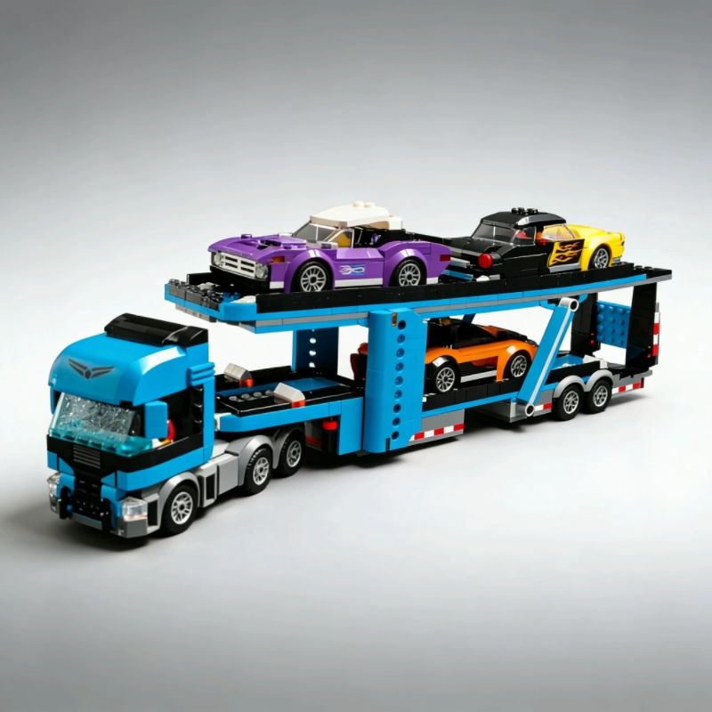 Lego Set Creator - ตัวต่อรถบรรทุกขนส่งรถยนต์ซีรีส์ซิตี้, รถพ่วงสองชั้นพร้อมรถแข่งสปอร์ต, ชุดของเล่นประกอบ DIY
