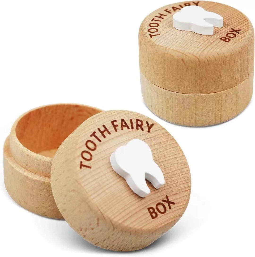 Baby Keepsake Box - 1 ชิ้นไม้เด็กฟัน Keepsake กล่องรอบสร้างสรรค์นมฟันจัดเก็บสําหรับชายและหญิงบ้านฟัน Collector กรณี