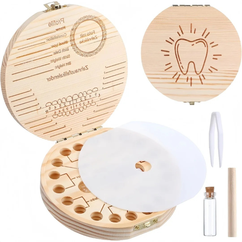 Baby Keepsake Box - กล่องเก็บฟันน้ำนมเด็ก 4 ชุด ทำจากไม้ กล่องเก็บผมเด็กแรกเกิด ของที่ระลึกวันเกิดเด็ก