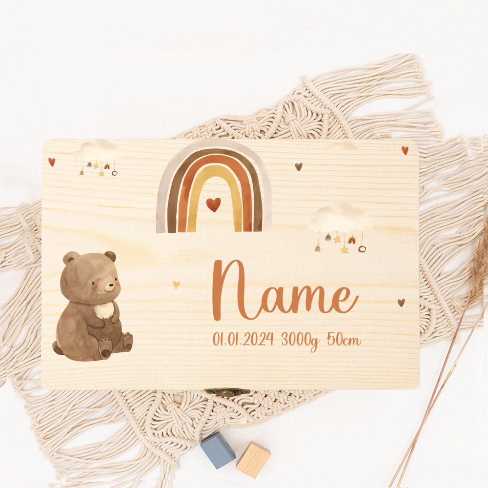 Baby Keepsake Box - ส่วนบุคคลกล่องหน่วยความจําเด็กของขวัญเด็ก Birth ไม้เก็บกล่องหน่วยความจําทารกแรกเกิด Baptism ของขวัญที่กําหนดเองทารก Keepsake