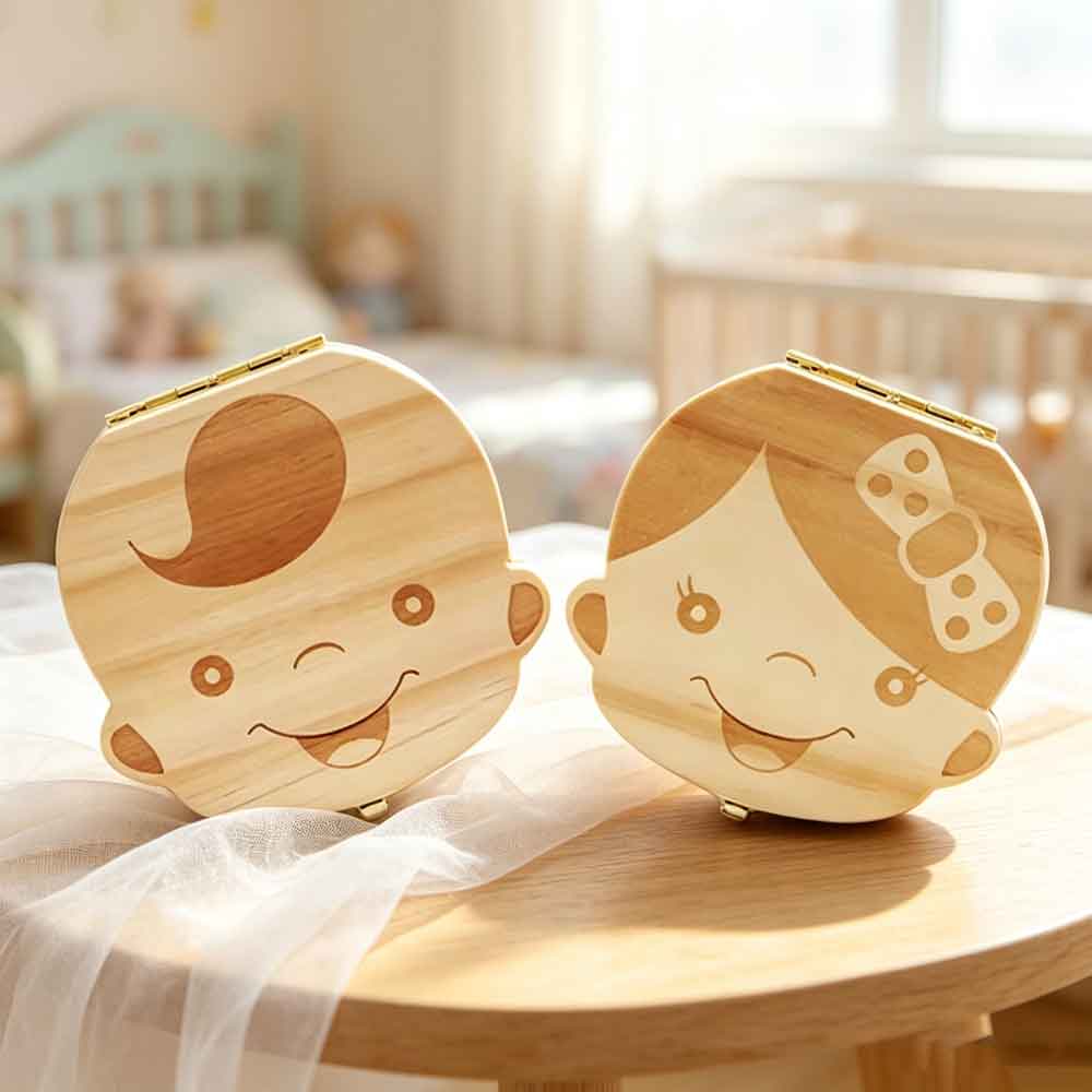 Baby Keepsake Box - กล่องเก็บฟันน้ำนมเด็ก vvocci ภาษาสเปน/ดัตช์/ฝรั่งเศส/เยอรมัน กล่องไม้สำหรับจัดเก็บฟันน้ำนมเด็ก ของที่ระลึกสำหรับเด็ก ของขวัญ