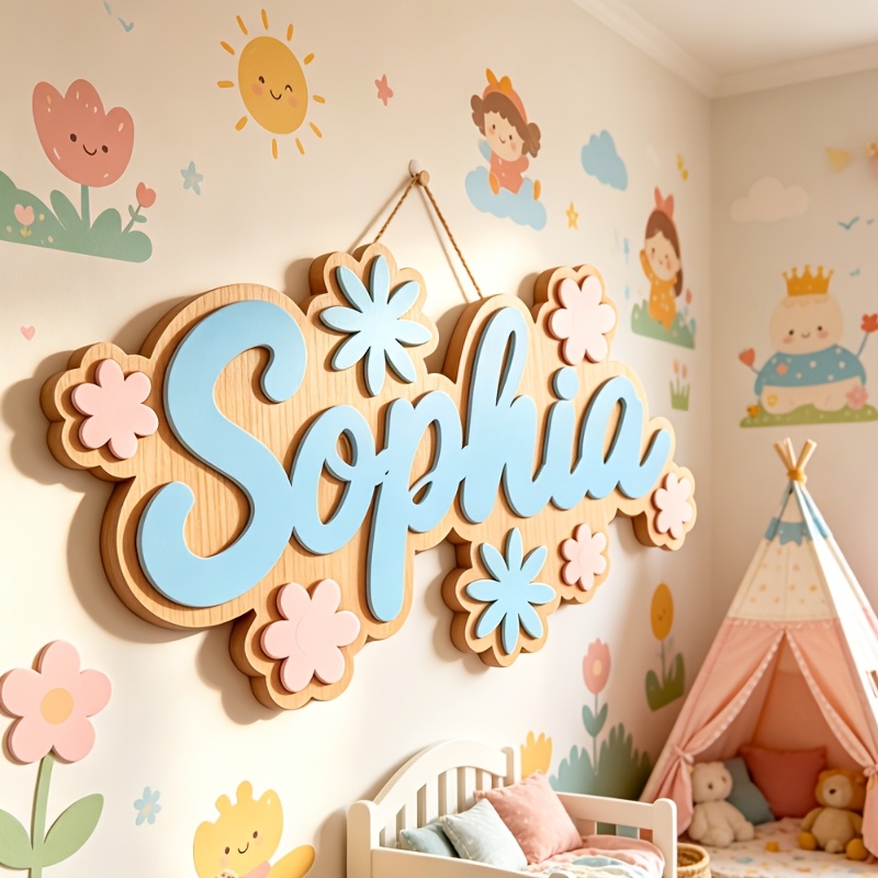 Baby Nursery Room - ป้ายห้องพักธีมดอกไม้แบบส่วนตัว, ป้ายประตูดอกไม้สีพาสเทลปรับแต่งได้, ของตกแต่งห้องนอนเด็ก, ของขวัญแขวนแสนหวาน
