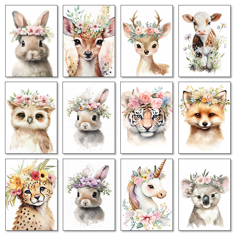 Baby Nursery Mirror - เด็กหมีกระต่ายกวาง Raccoon นกฮูก Unicorn Cheetah สีน้ําดอกไม้