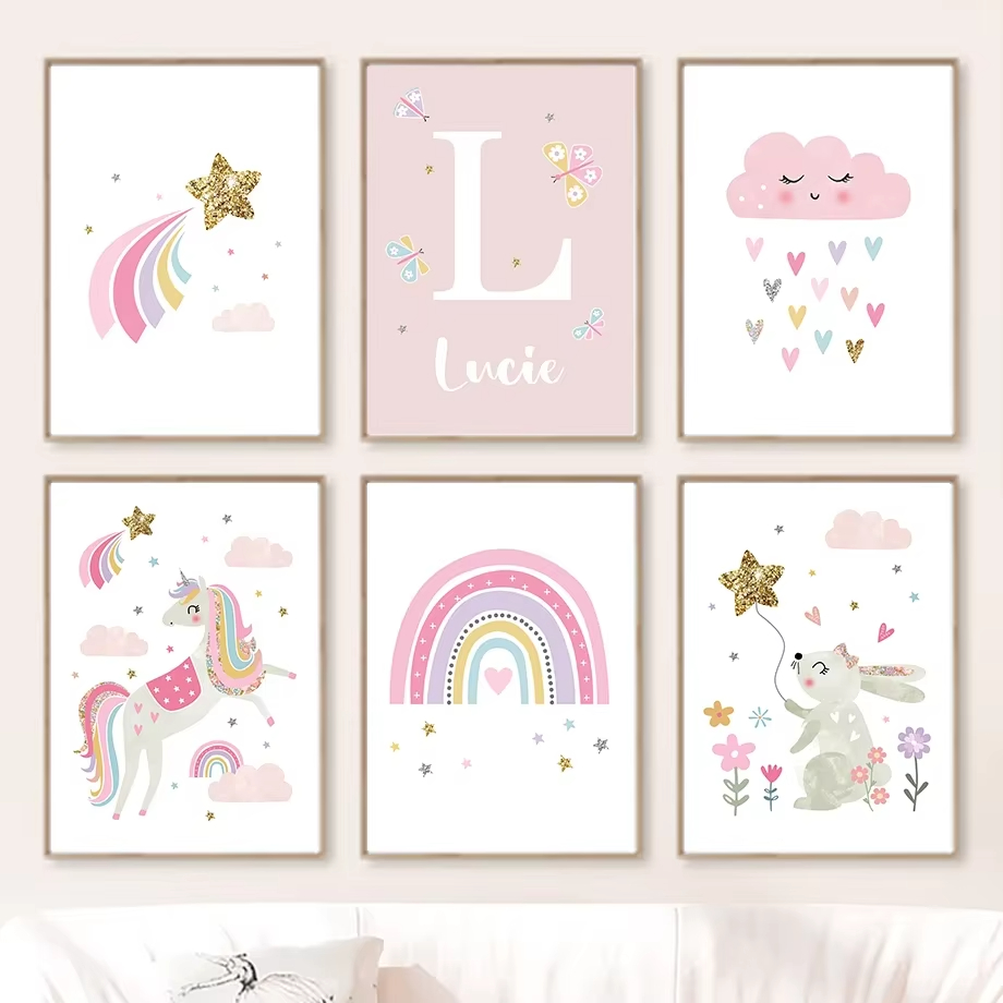 ภาพพิมพ์บนผ้าใบลายยูนิคอร์นสีช - Baby Nursery Mirror บทวิจารณ์และราคา