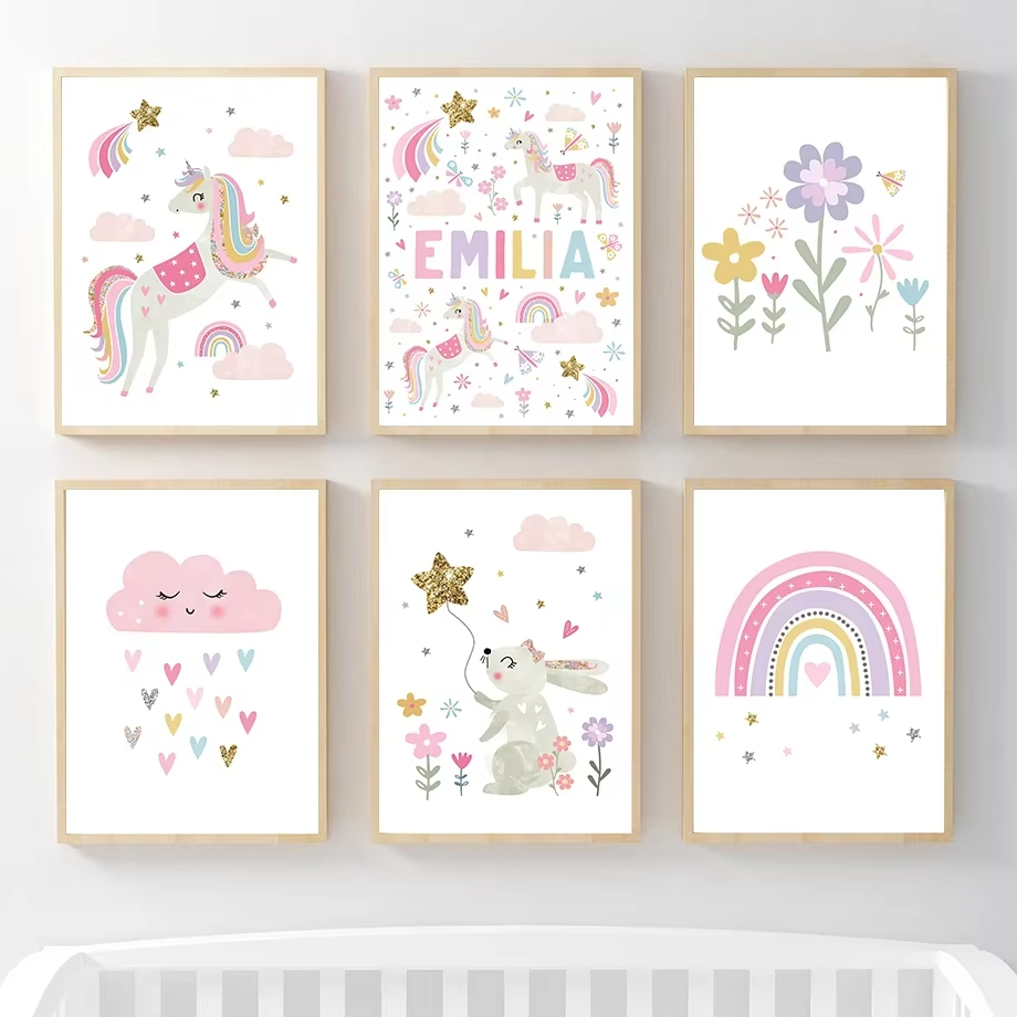 ภาพพิมพ์บนผ้าใบลายยูนิคอร์นสีช - Baby Nursery Mirror บทวิจารณ์และราคา