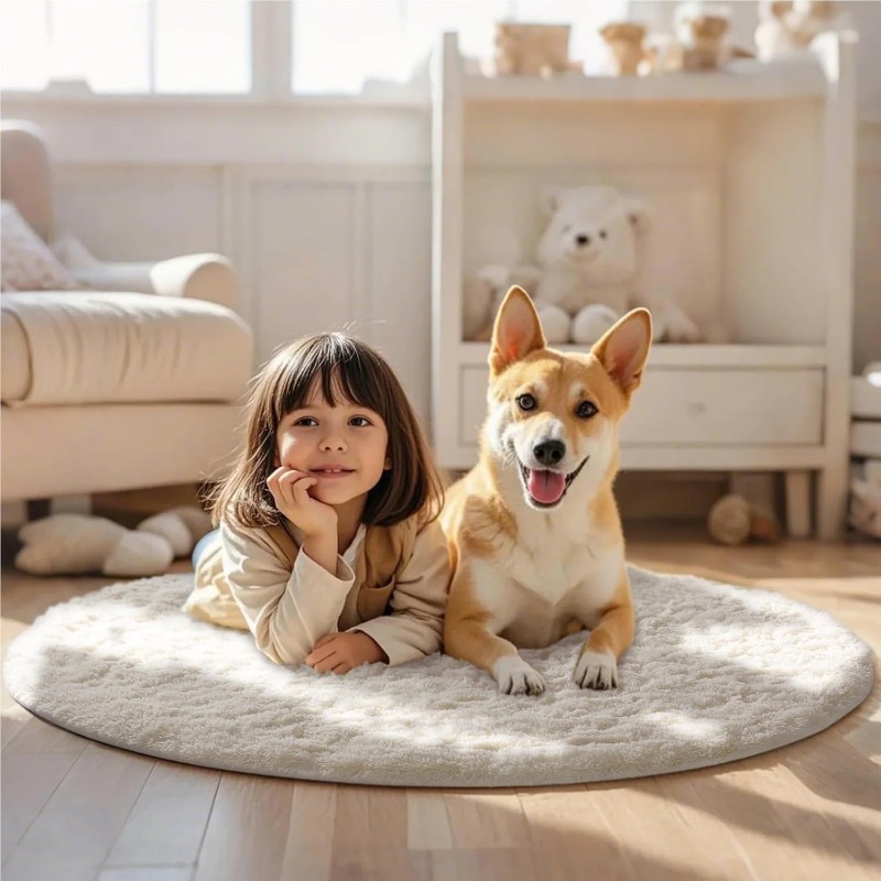 พรมกลมสีครีมขาว นุ่มฟู ขนยาว ส - Baby Nursery Game บทวิจารณ์และราคา
