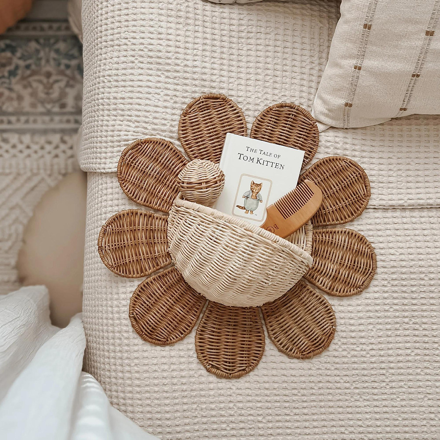ตะกร้าแขวนจักสานหวายผ้าทอมือลา - Baby Nursery Basket บทวิจารณ์และราคา